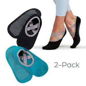 NWT GAIAM 2 Pairs Grippy Teal Blue & Black with Gray Yoga & Barre Socks